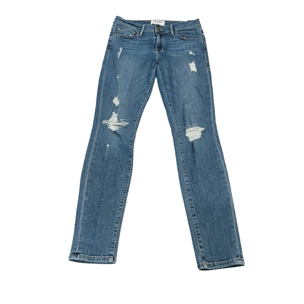 FRAME Le Skinny De Jeanne Women's 28 Light Wash Stretch Low Rise Distressed
